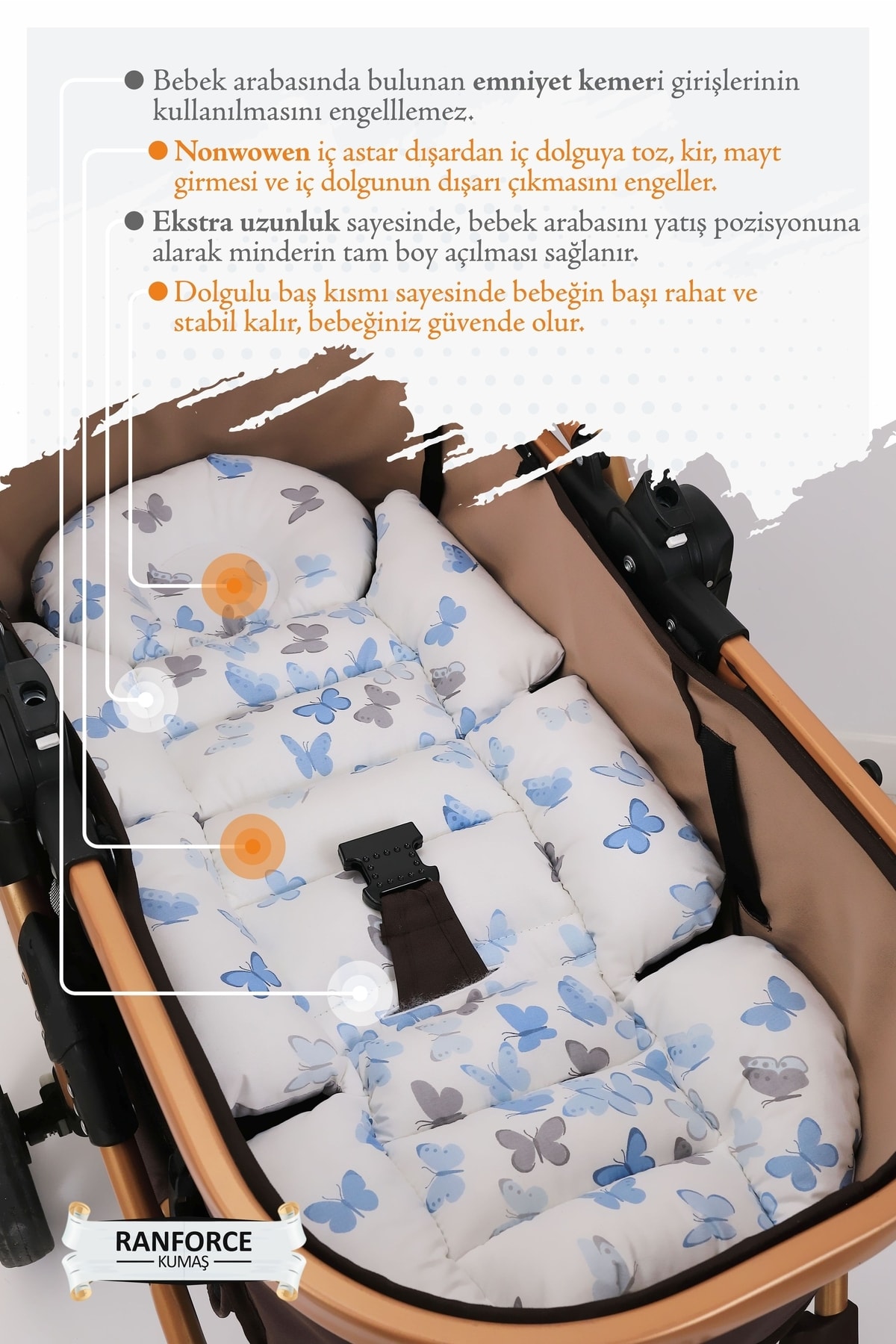 Umaybebek Ortopedik Bel Destekli Bebek Arabası Minderi, Pamuk Kumaş - Orijinal Ürün fotoğrafı 3 (önizleme)