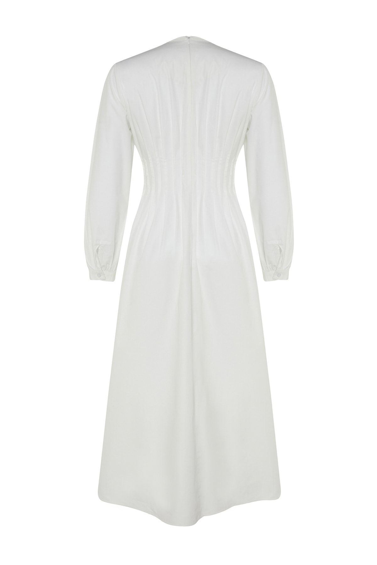 Trendyol Modest-Kevser Sarıoglu Puderfarbenes, geripptes Kleid mit Taschendetails aus 100 % Baumwollpopeline TCLSS23EB00005 8