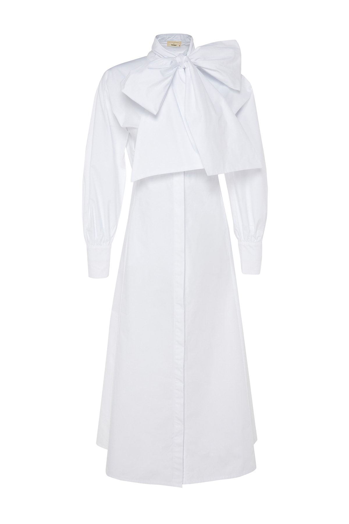 Trendyol Modest-X Kevser Sarıoglu Bílé tkané šaty ze 100% bavlny s popelínem se širokým páskem TCLSS23DB00009 6