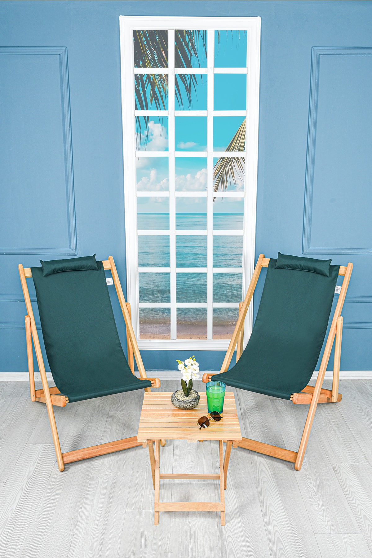 Wooden Garden Set Folding Chaise Lounge Set of 3 (KHAKI)