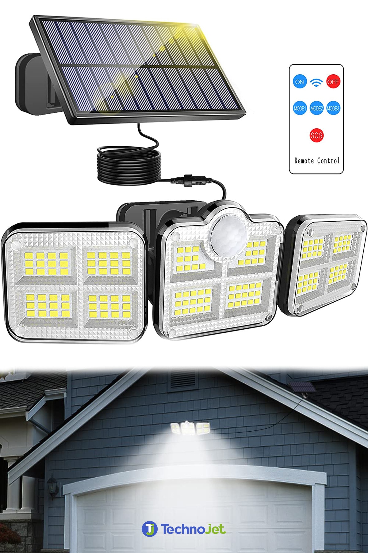 Technojet Güneş Enerjili Kumandalı Hareket Sensörlü Solar Bahçe Aydınlatma Ve Sokak Lambası 122 Led