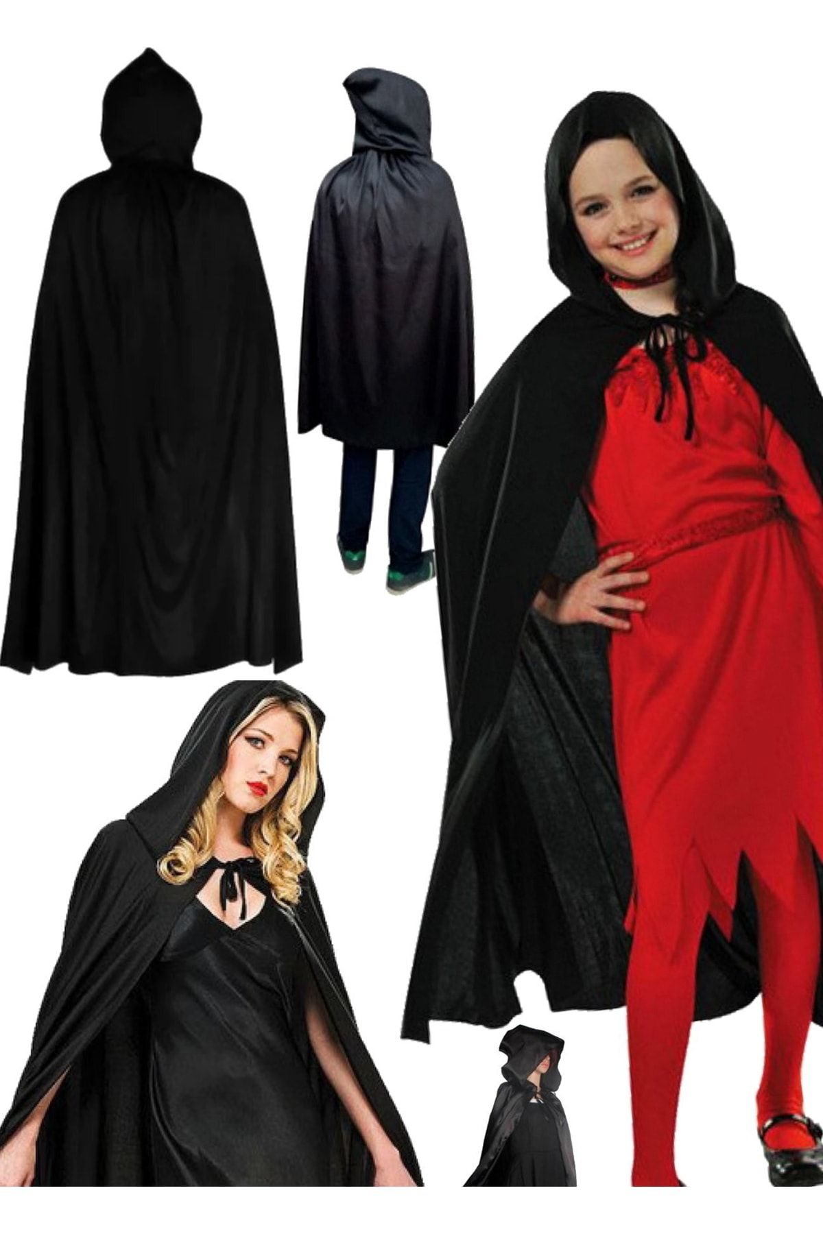 Cadılar Bayramı Için Kadınlara Özel Kadın Siyah Black 120 Cm Kapşonlu Pelerin