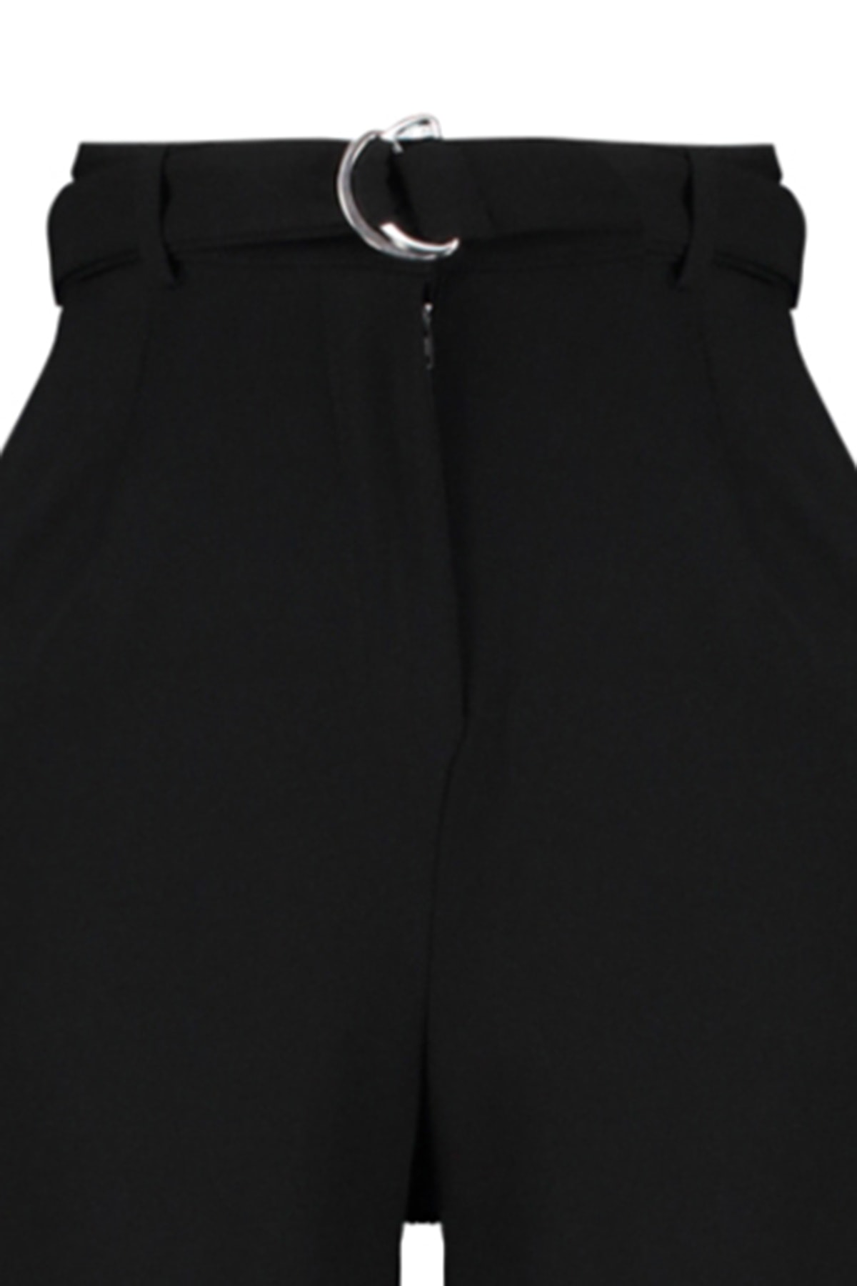 Trendyolmilla  Siyah Kemerli Wideleg/Geniş Paça Normal Bel Smart Krep Kumaş Örme Pantolon TWOSS23PL00330 - Görsel 7