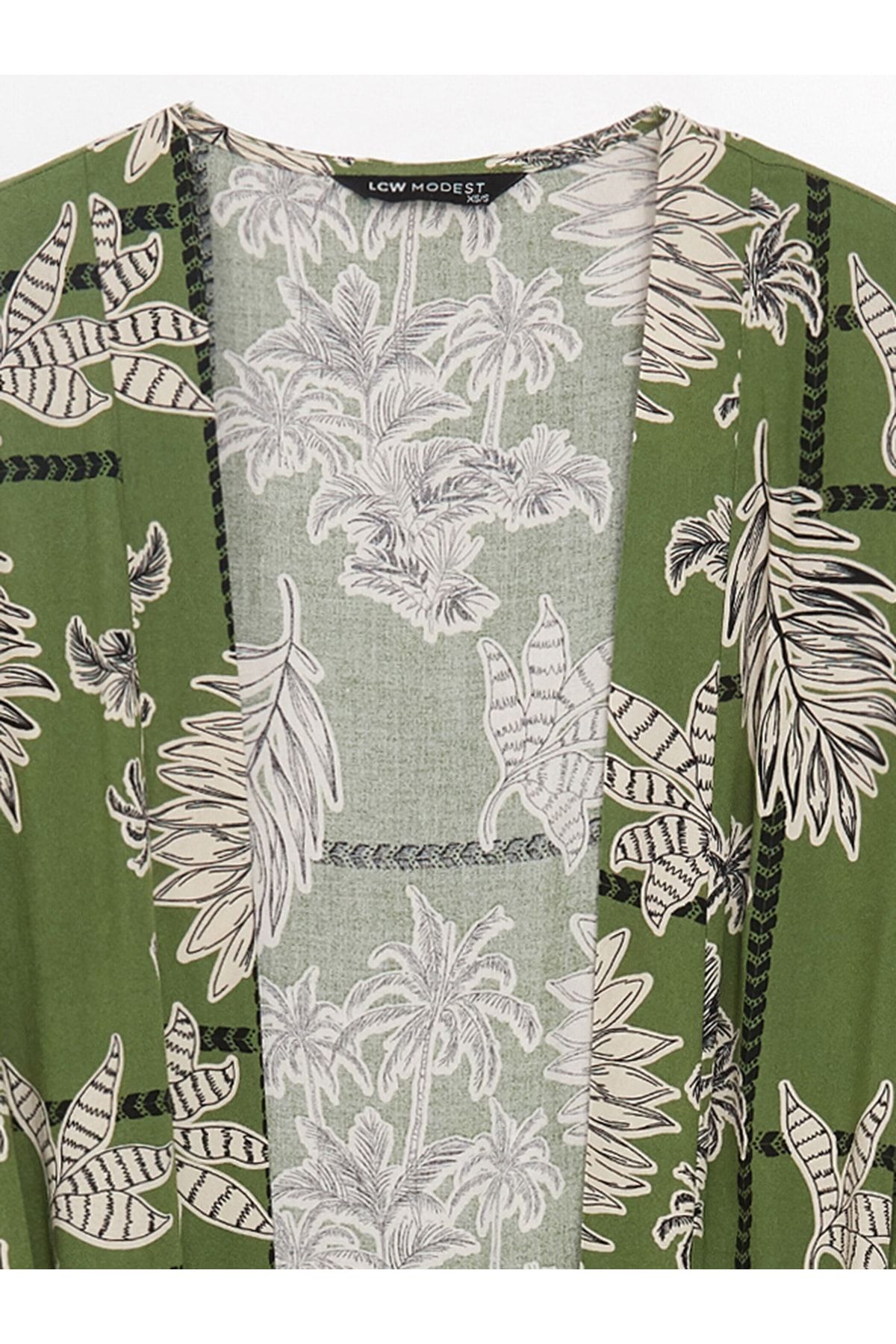 Şal Yaka Desenli Uzun Kollu Oversize Kadın Kimono