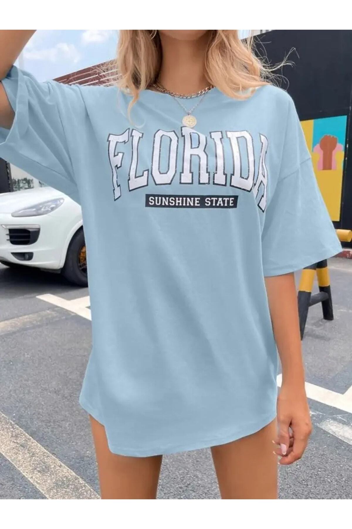 trendgar-Tricou oversize albastru cu imprimeu Florida 3