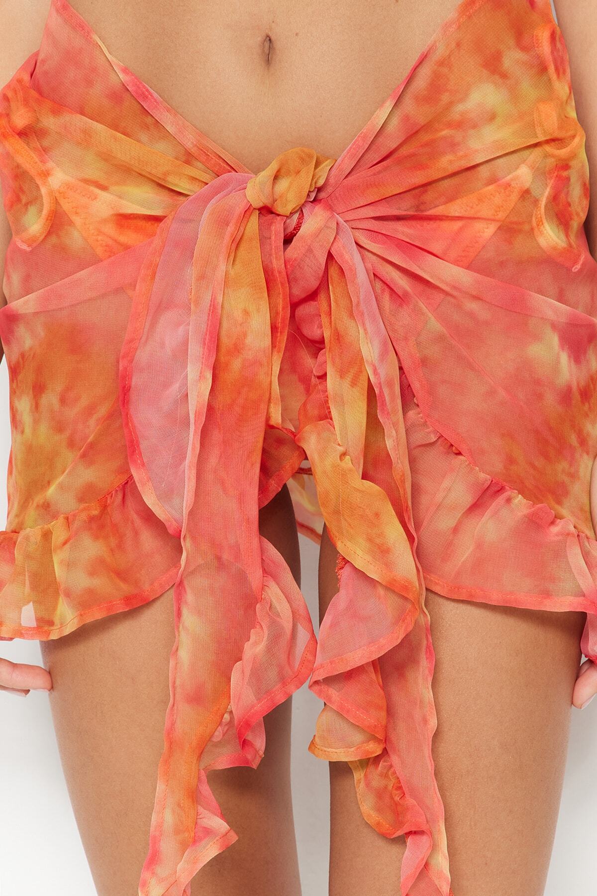 Trendyol Collection-Orange Batik gemusterter Mini-Strandpareo aus gewebtem Chiffon TBESS23PR00008 5