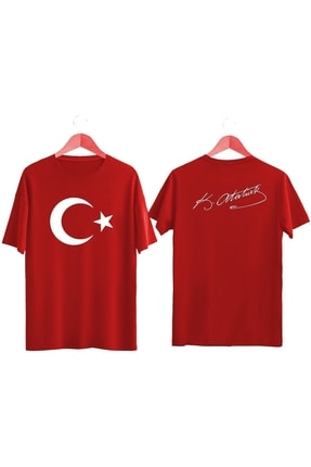 blausee wear Unisex Türk Bayrağı Bayrak Baskılı Atatürk Imzalı 23 Nisan Tişör...
