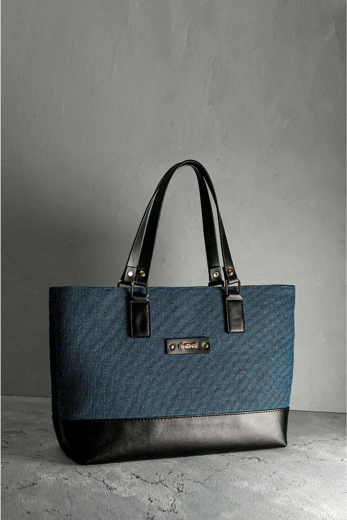 Navy top canvas handbag