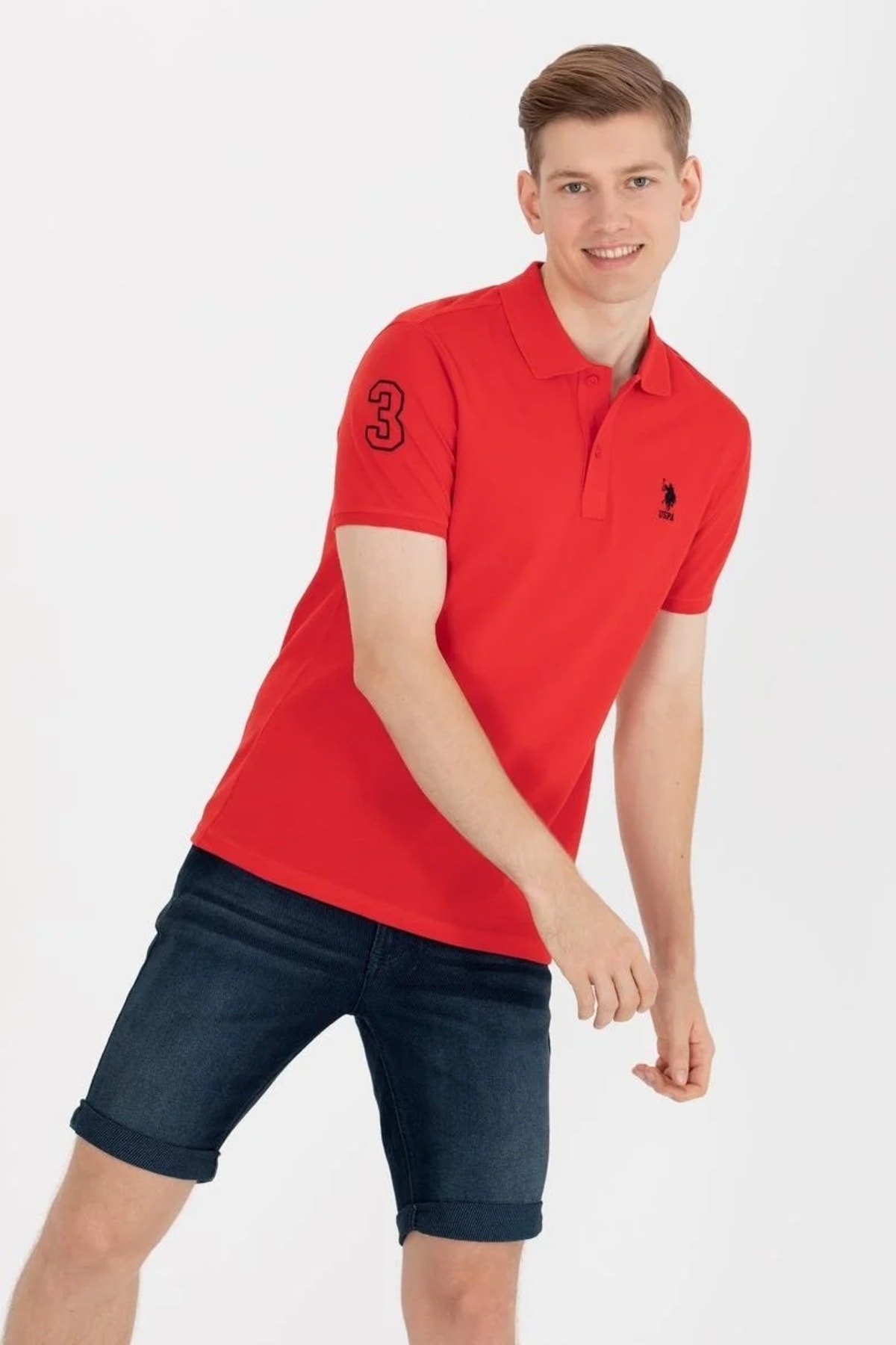 یو اس پولو تی‌شرت یقه پولو مردانه طرح بیسیک