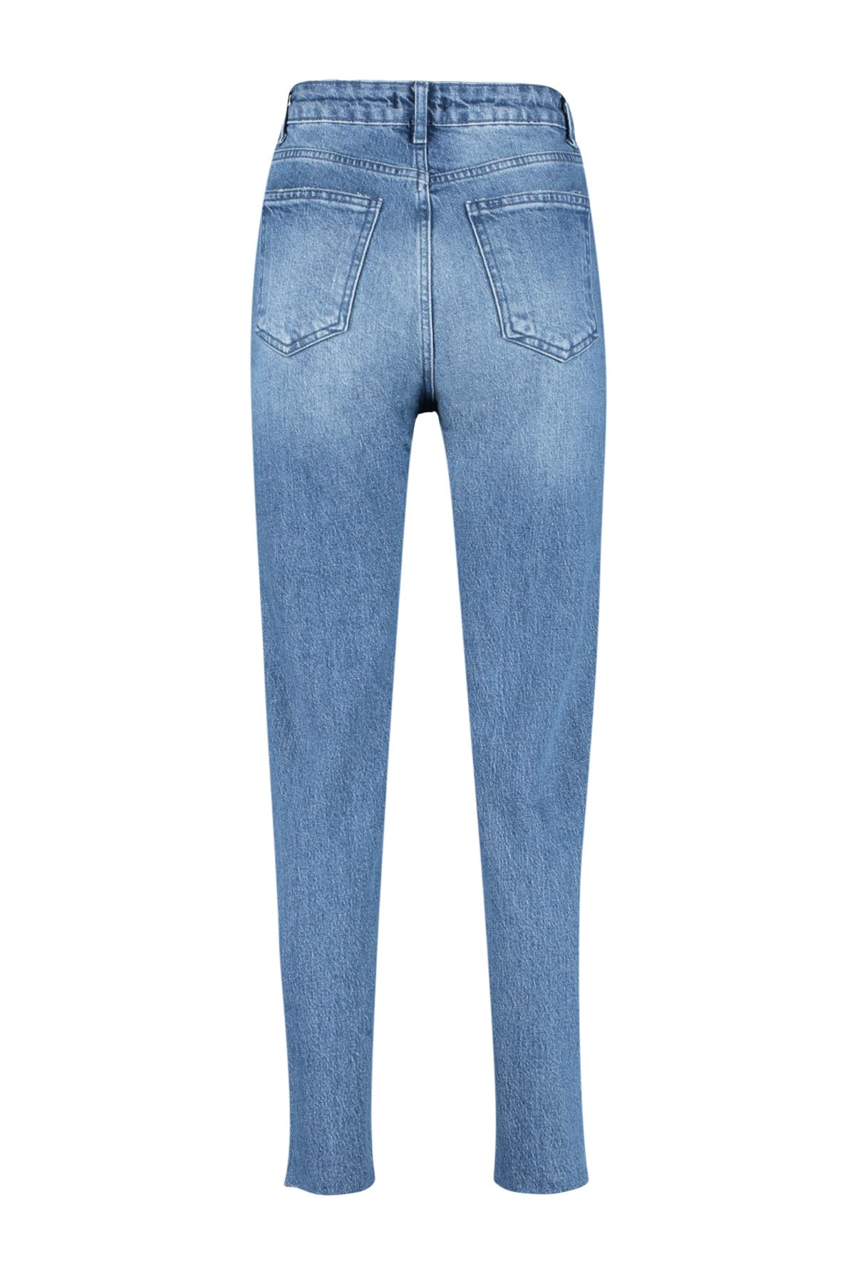 Trendyol Collection-Blaue, mehr haltbare, schmale Mom-Jeans mit hoher Taille TWOSS23JE00094 7