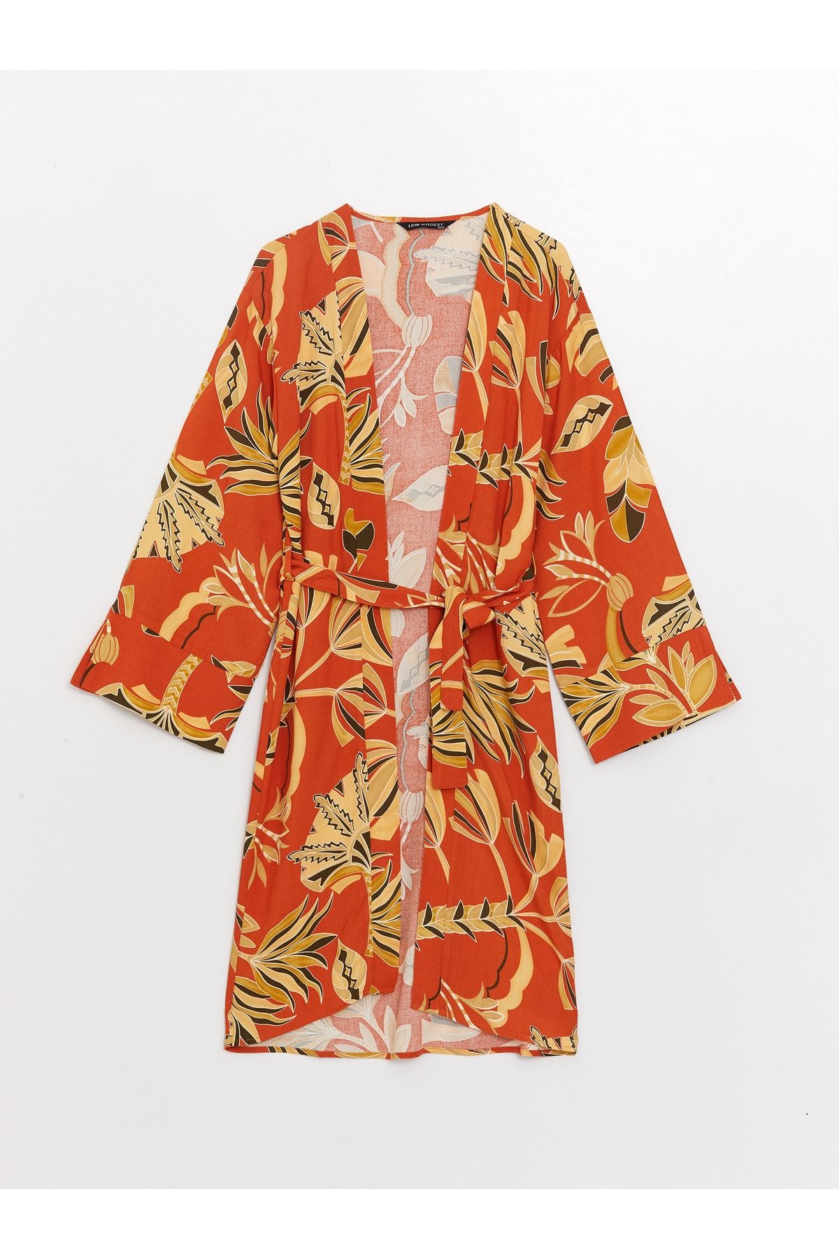 Şal Yaka Desenli Uzun Kollu Oversize Kadın Kimono