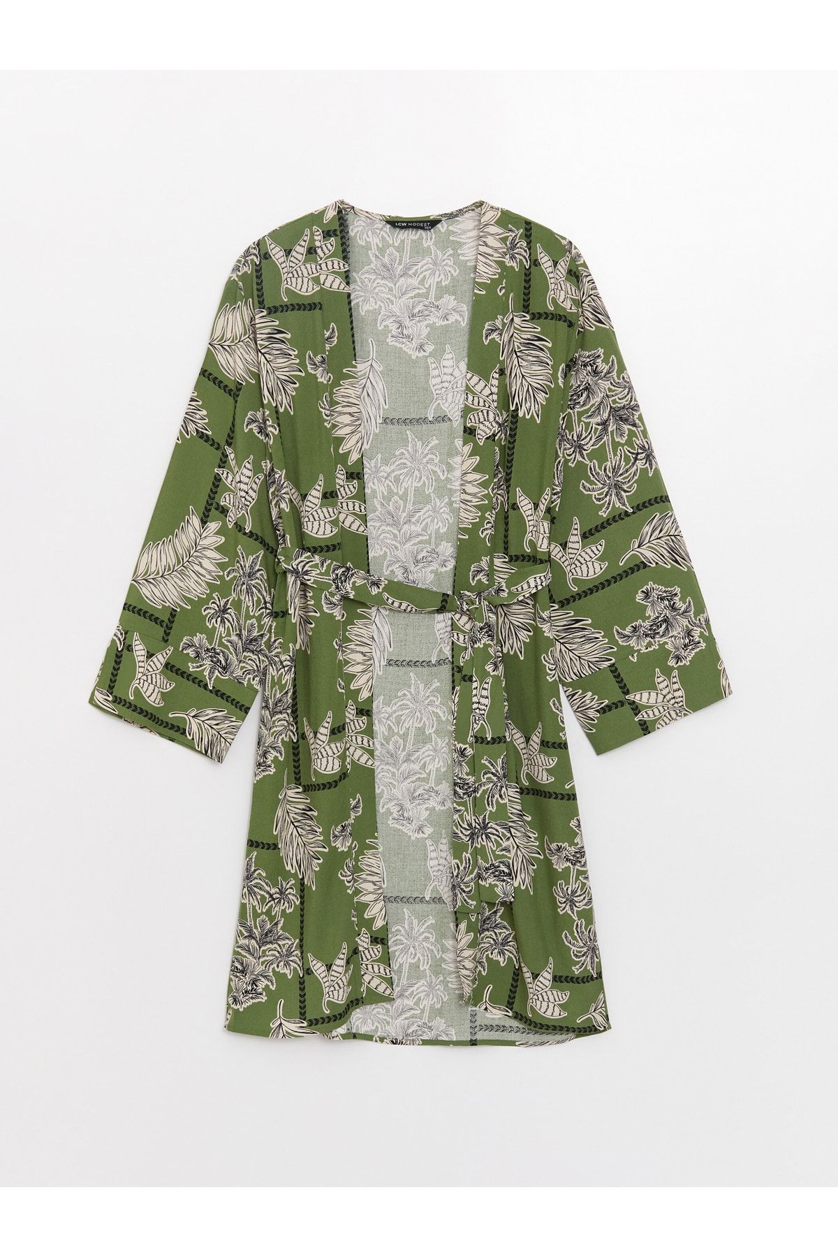 Şal Yaka Desenli Uzun Kollu Oversize Kadın Kimono