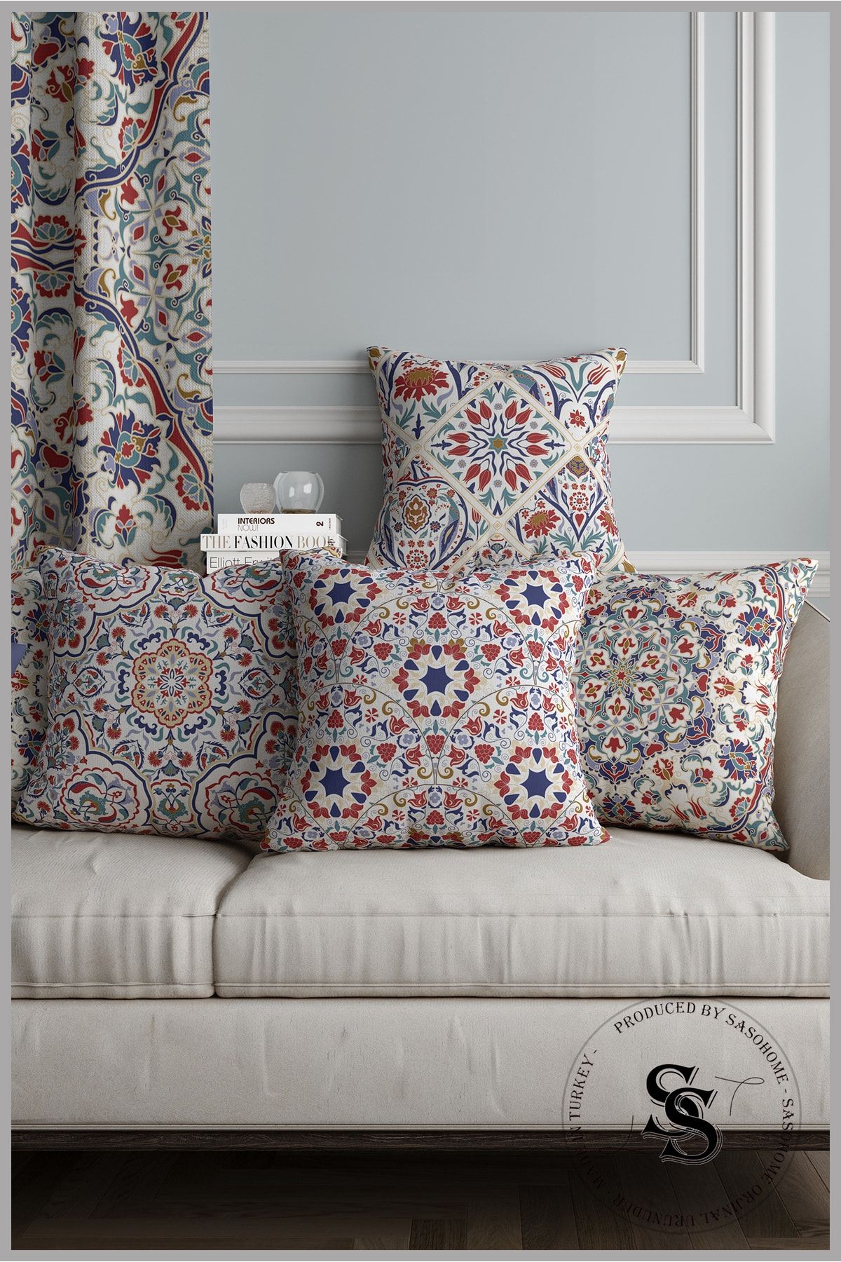 SasoHome Ethnic Modern Ottoman Tile Motifs Designed Set of 4