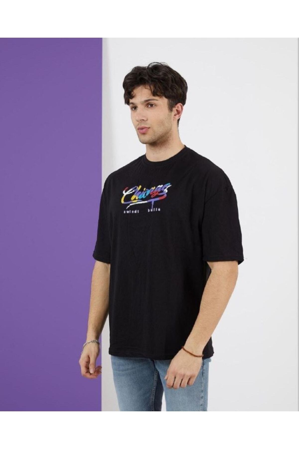 Nowhere Baskılı Oversize %100 Pamuk Siyah T-shirt