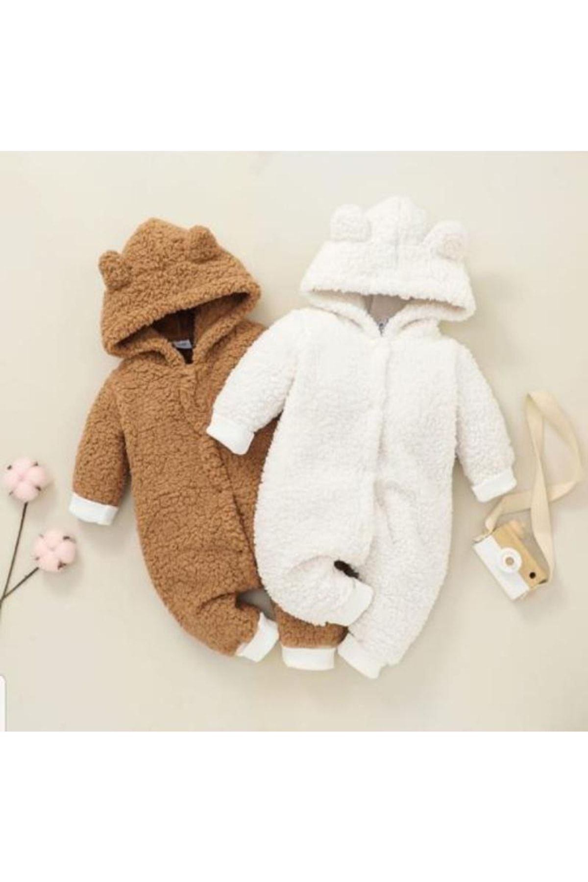 Kışlık Tatlı Kapşonlu Bebek Peluş Welsoft Tulum