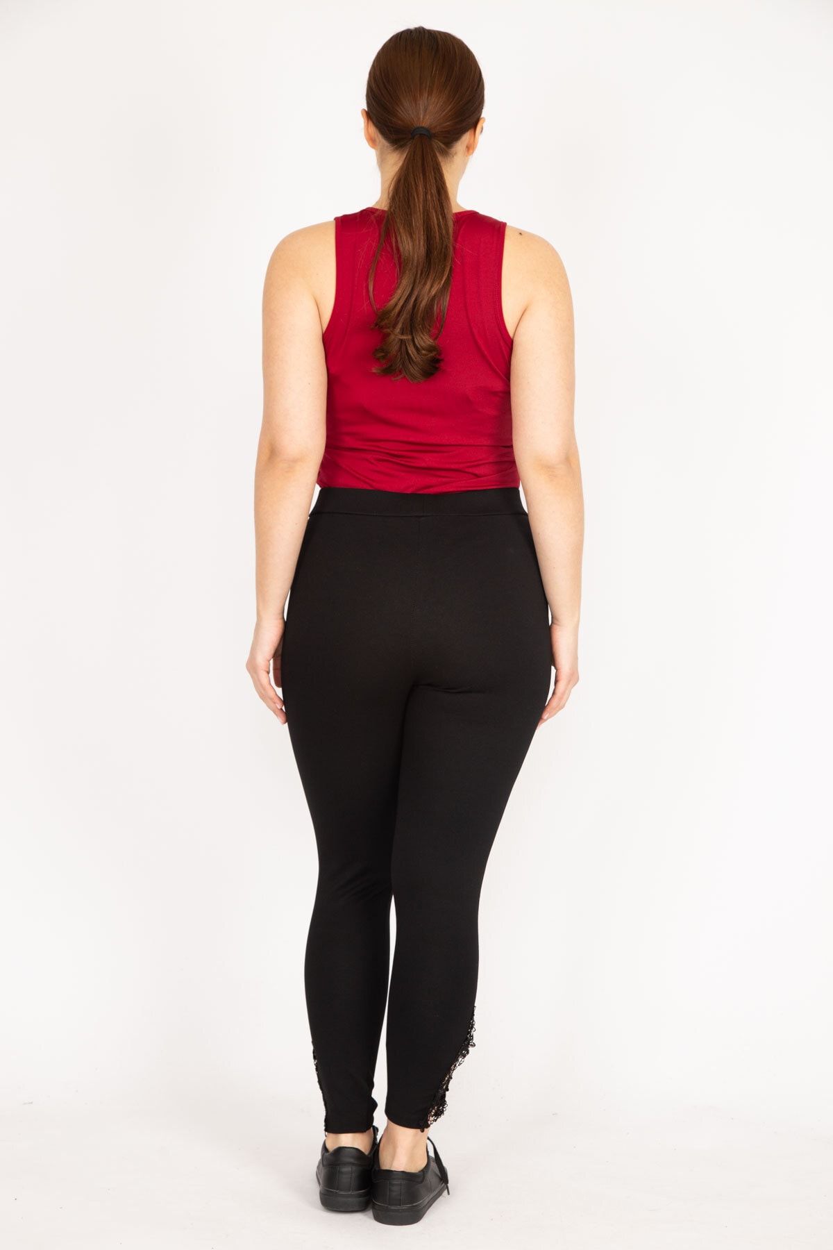Şans Women's Black Plus Size Leg Lace Detailed Gathering Leggings Pants  65n36041 - Trendyol