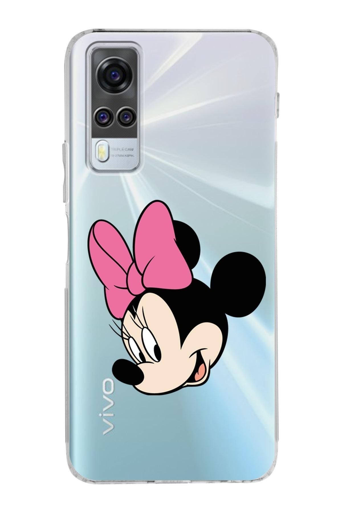 Vivo Y51 Uyumlu Kamera Korumalı Kapak Minnie Mouse Tasarımlı Şeffaf Silikon Kılıf