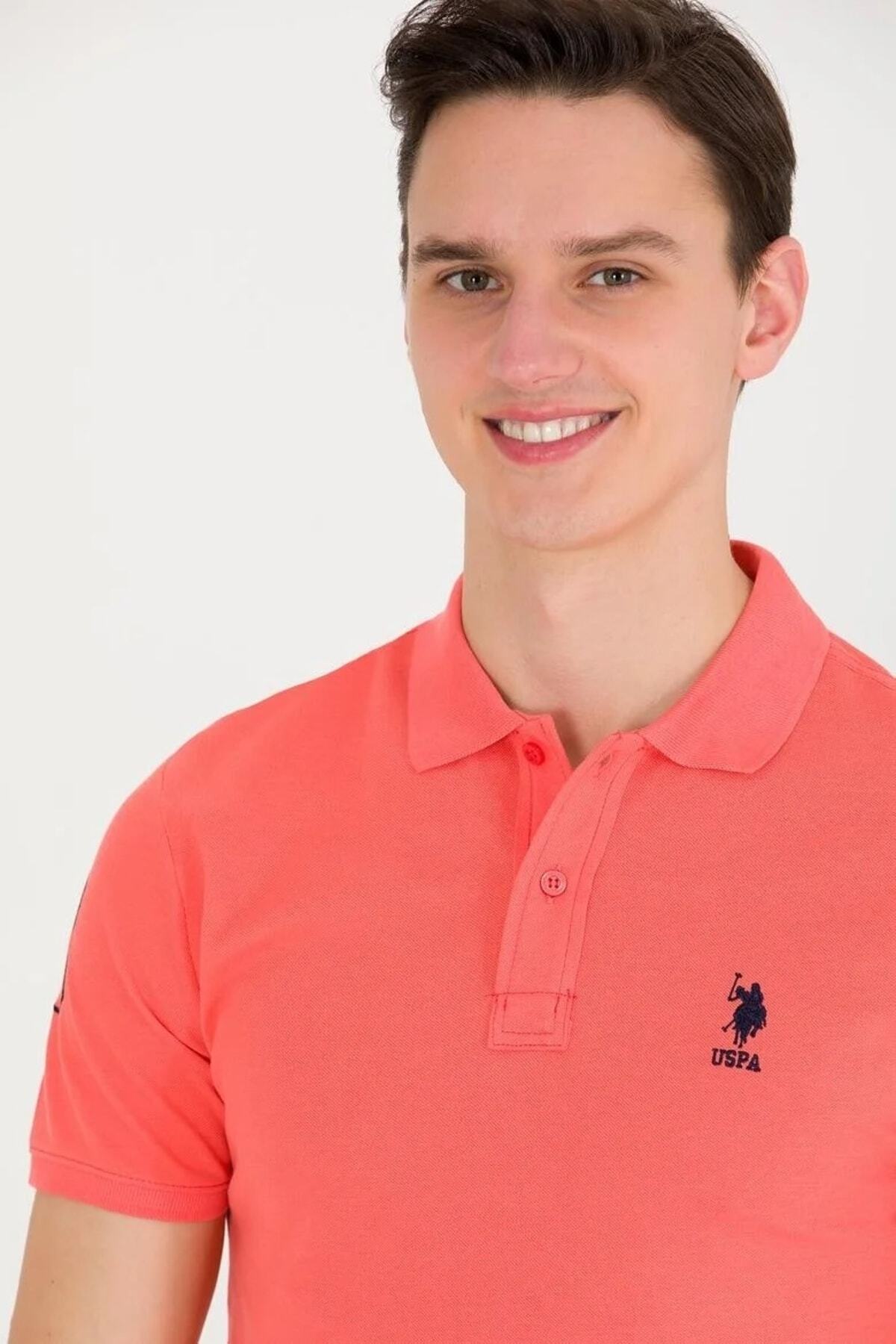 یو اس پولو تی شرت مردانه یقه اسکی مدل Salmon Polo