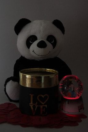 Sevgiliye Kar Küre Panda Peluş 365 Gün Aşk Sözler Love Yazılı Oval Kutu Set Hediye MC-0865
