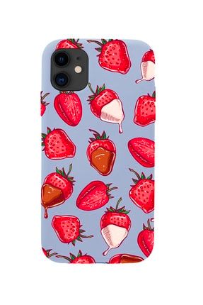 Iphone 11 Uyumlu Çikolatalı Çilekler Premium Lila Lansman Silikonlu Kılıf MCIPH11LCCLK