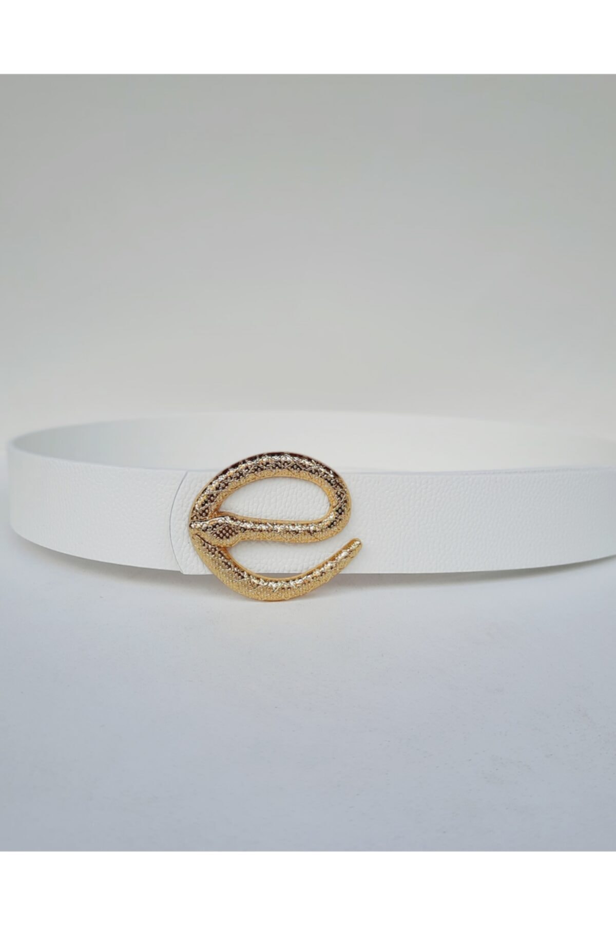 Kemerix Women's White Belt Gold Buckle with Snake Buckle Trendyol