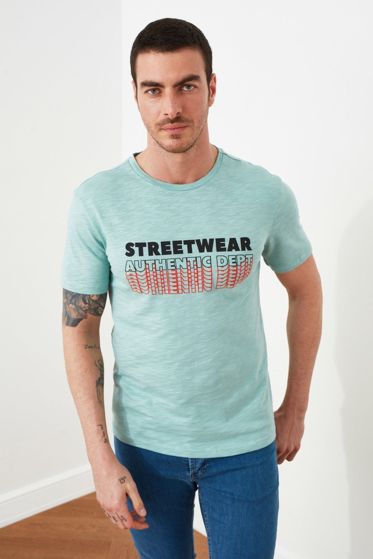 تیشرت مردانه  آبی street wear برند ترندیول من Trendyol man
