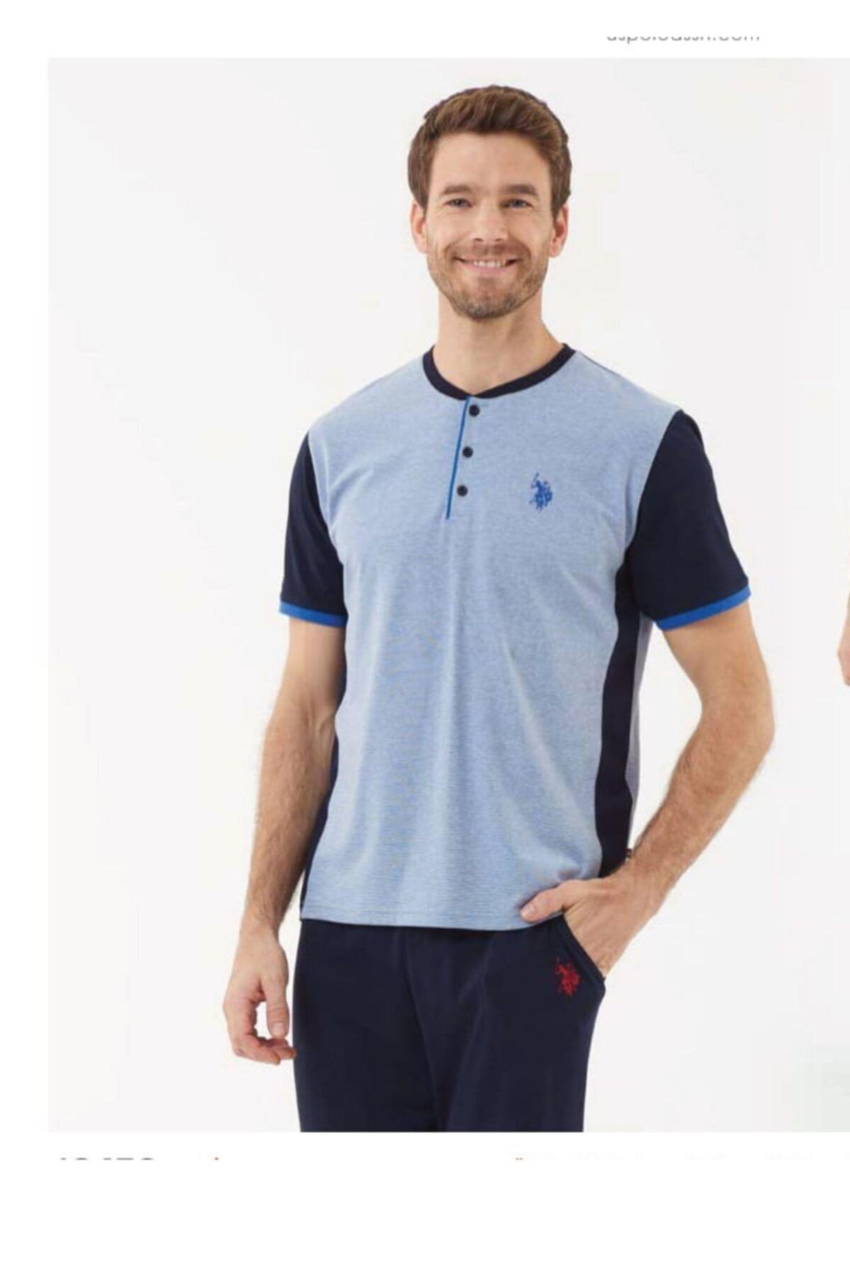 ست پیژامه آبی مردانه لباس خواب دکمه دار 21 سال 18450 U.S. Polo Assn.