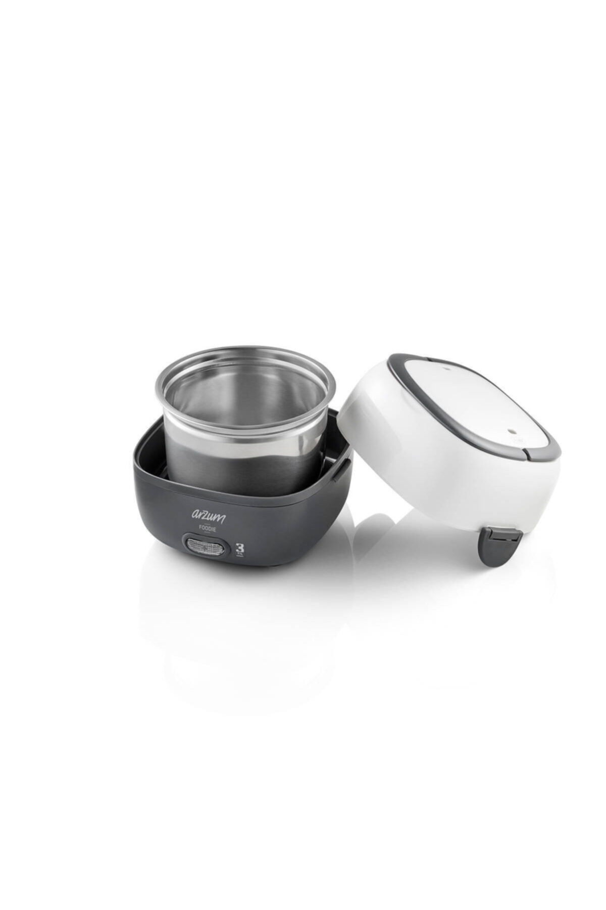 Arzum AR1073 Set Pranzo Con Borsa Termica - Contenitore In Acciaio Inox 1650 Ml, Bianco, Cuociuova E Vaporiera Portatile