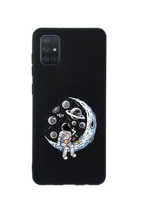 Samsung A71 Keyifli Astronot Premium Silikonlu Siyah Telefon Kılıfı MCSAMA71LKAST