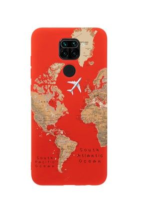 Xiaomi Redmi Note 9 Harita Desenli Premium Silikonlu Kırmızı Telefon Kılıfı MCXMRMN9LDH