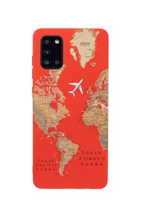 Samsung A31 Harita Desenli Premium Silikonlu Kırmızı Telefon Kılıfı MCSAMA31LDH