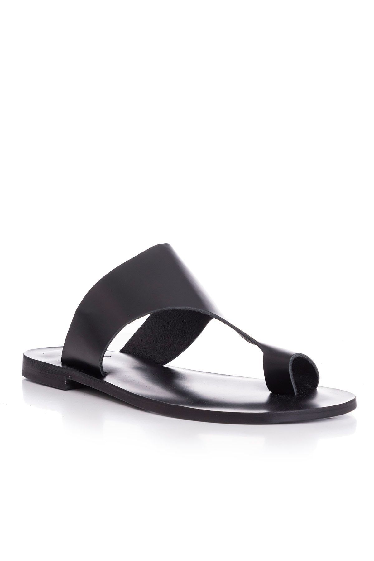 دمپایی سیاه زنانه چرمی دست ساز 2806 DaphneSandals