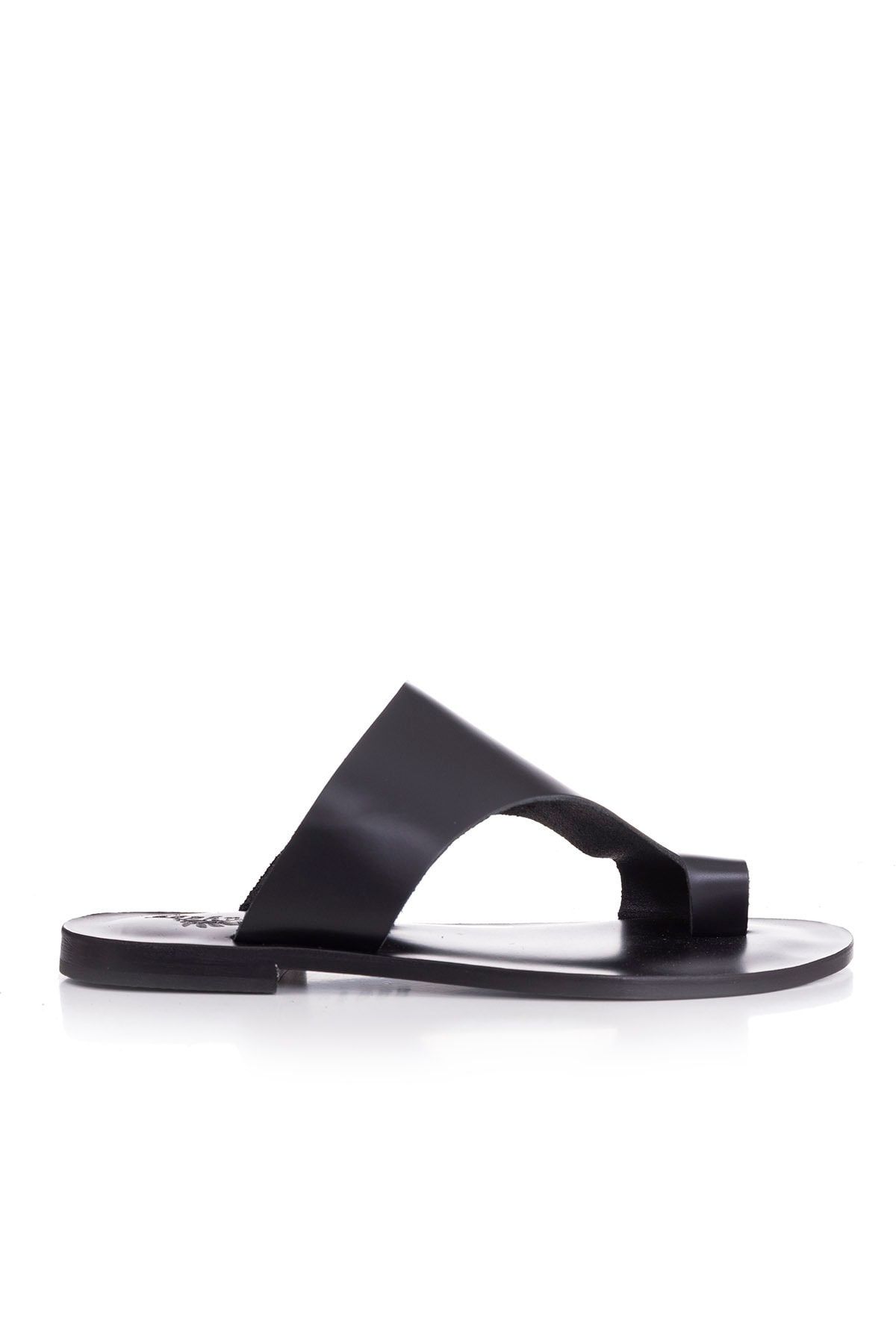 دمپایی سیاه زنانه چرمی دست ساز 2806 DaphneSandals