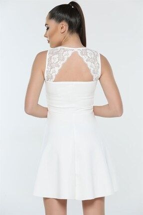 Esnek Kumaş Sırtı Dantel Detaylı Beyaz Mini Elbise Black Evening Dress Emr-013 DNM-EMR-013
