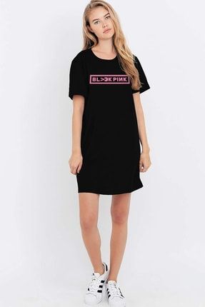 Kadın Siyah Blackpink Pac Kısa Kollu Penye T-shirt Elbise 1M1DW165AS