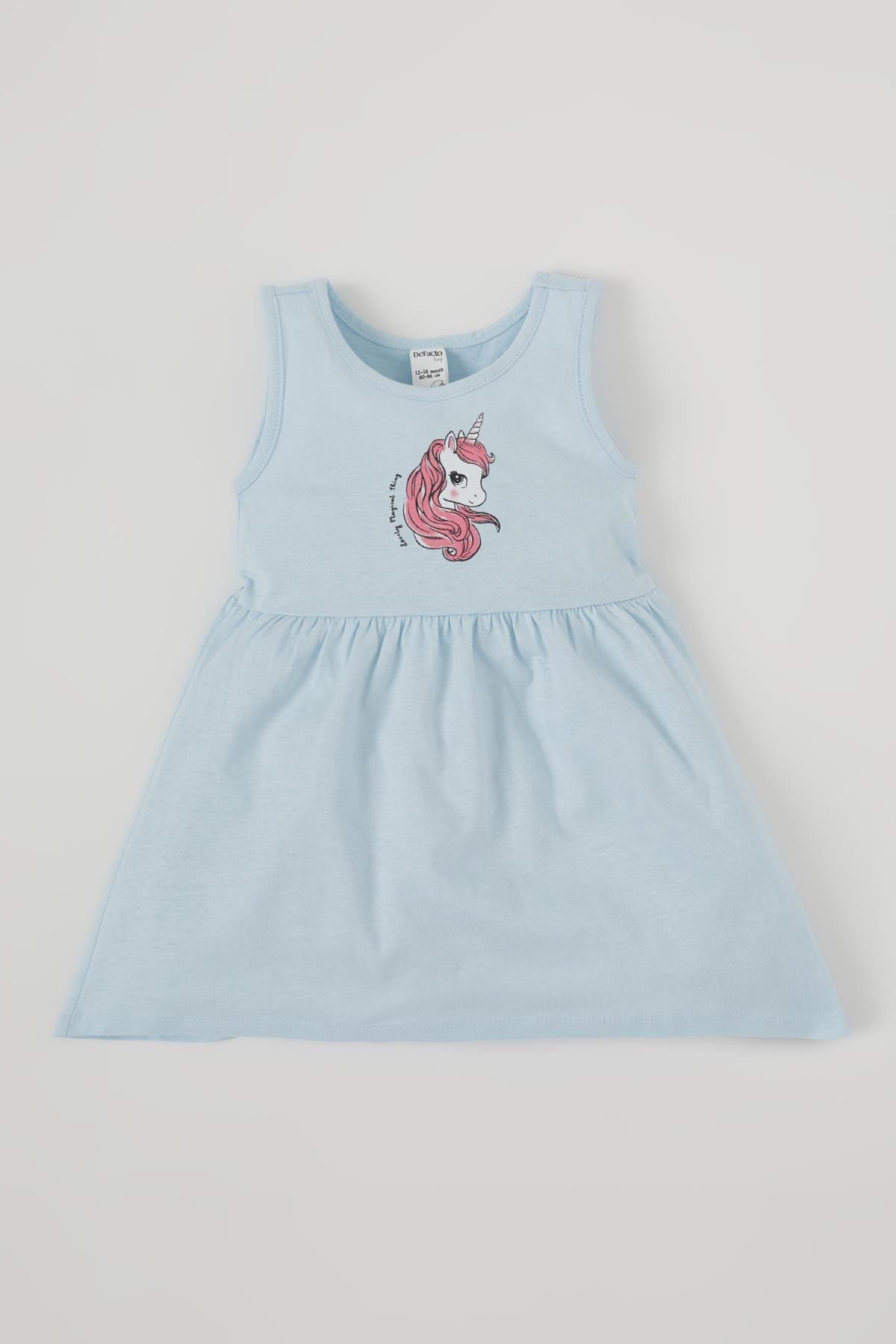 Kız Bebek Unicorn Baskılı Kolsuz Pamuklu Örme Elbise