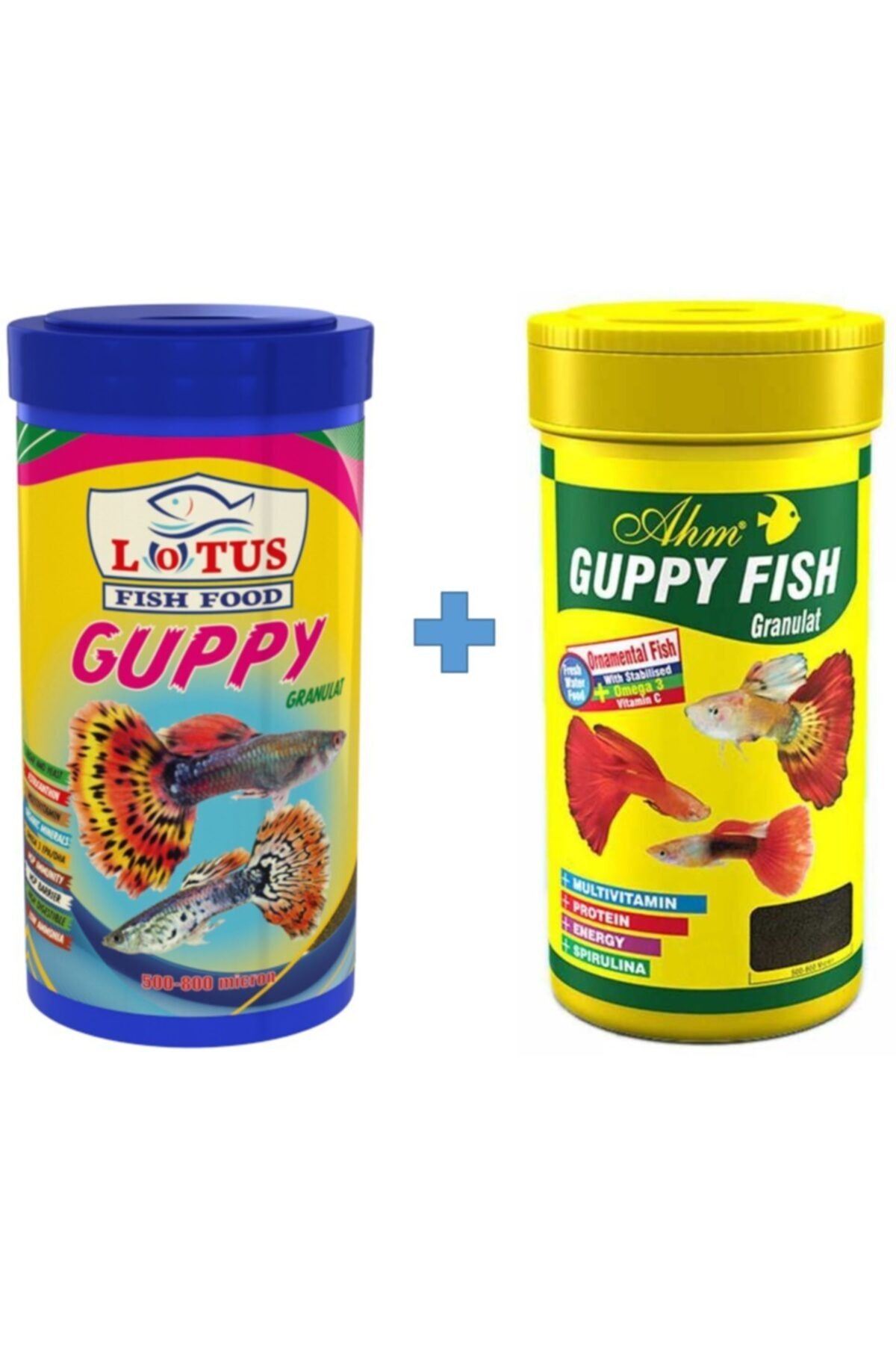 Ahm Guppy Fish Granulat 250 Ml Ve Lotus Guppy Granulat 250 Ml Kutu Lepistes Tropikal Balık Yemi