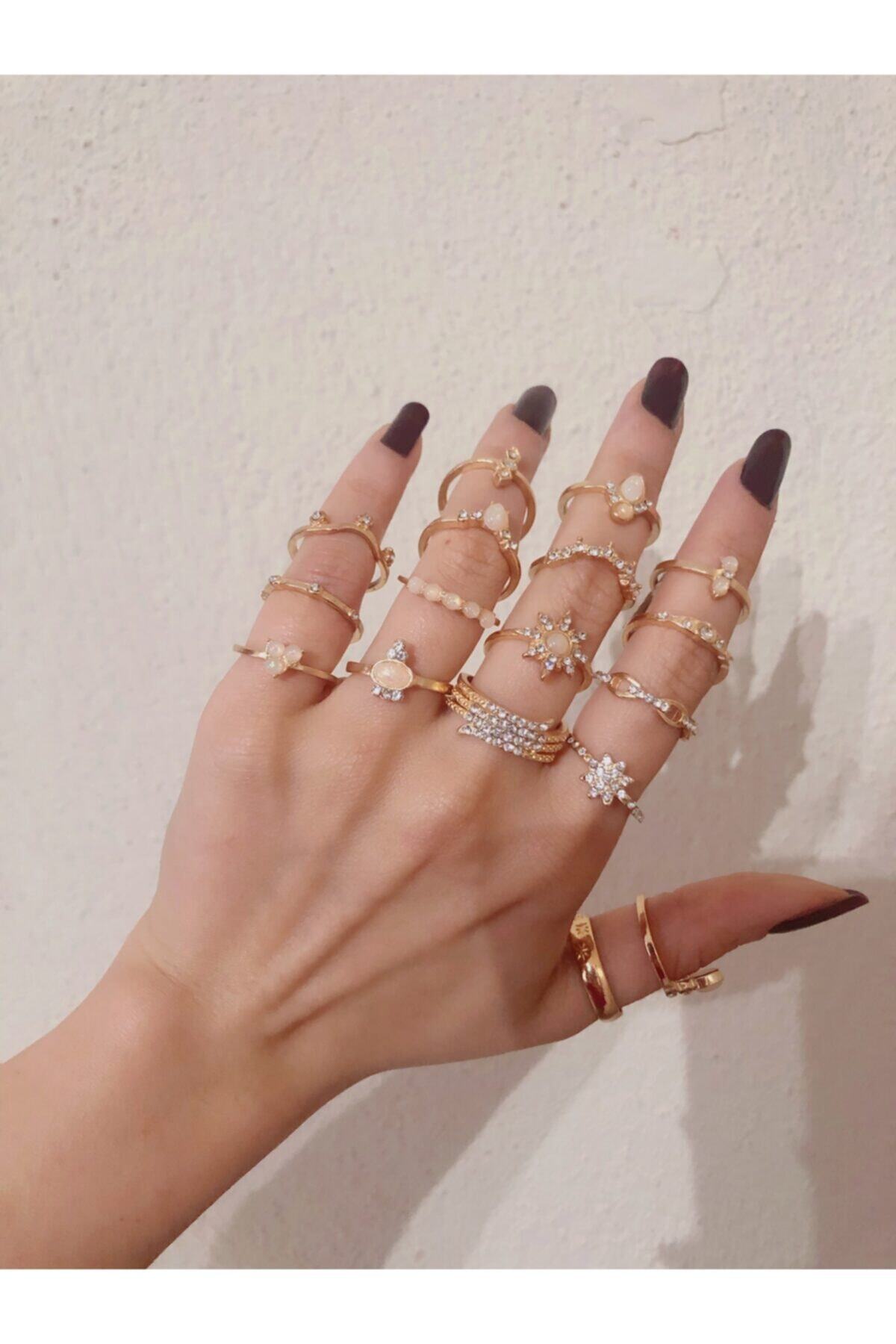 17 Adet Gold Rengi Yüzük Takımı Seti. 2