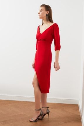 Kırmızı Drape Detaylı Elbise TPRSS20AE0082