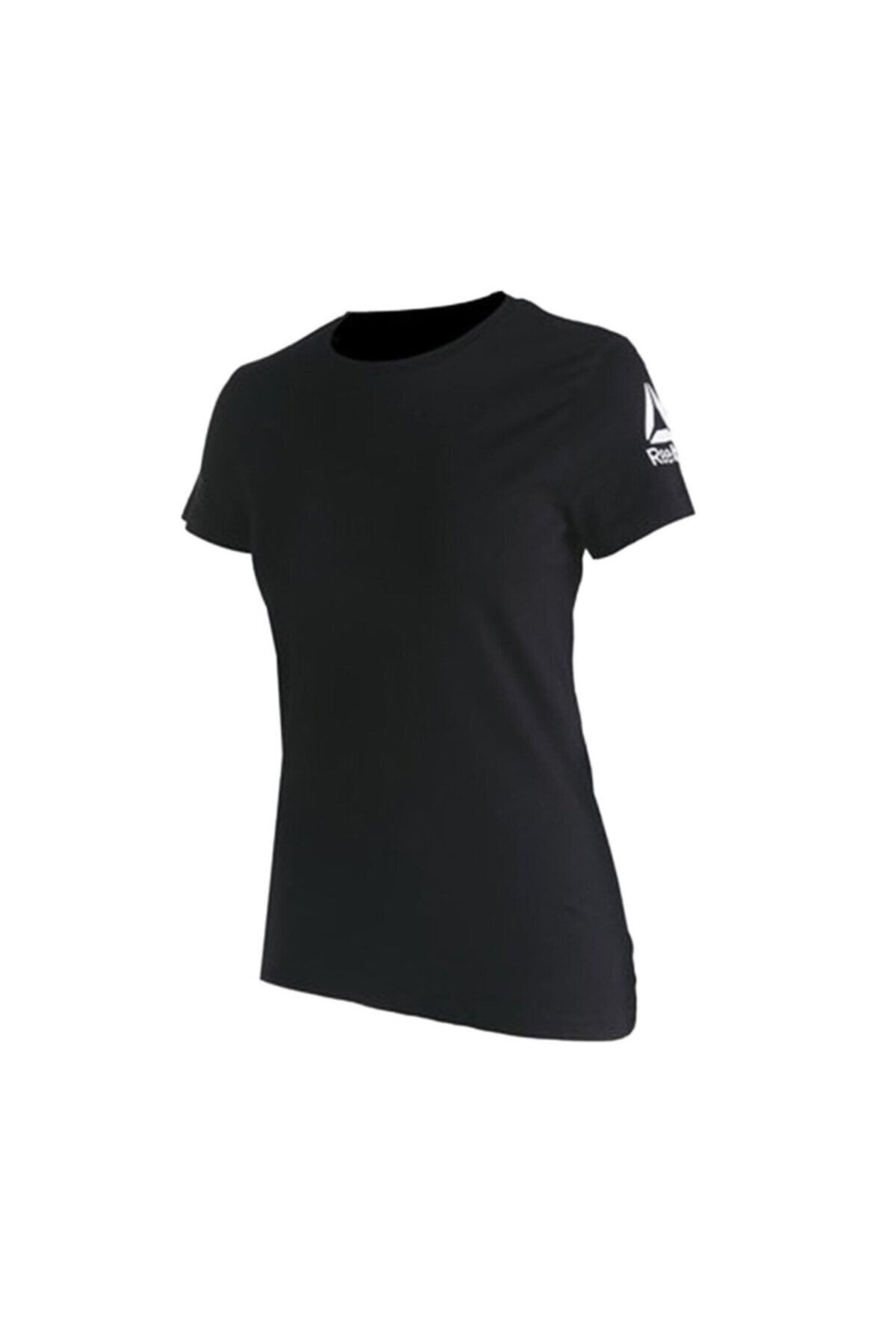 تی شرت مشکی اسپرت یقه گرد مدل ساده طرح چاپی آستین کوتاه زنانه ریباک Reebok (برند انگلستان)