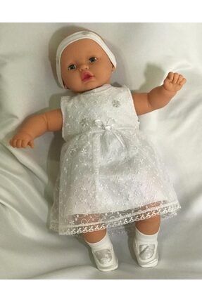 Kız Bebek Beyaz Kolsuz Tüllü Tokalı Model Elbise K06AİDATE