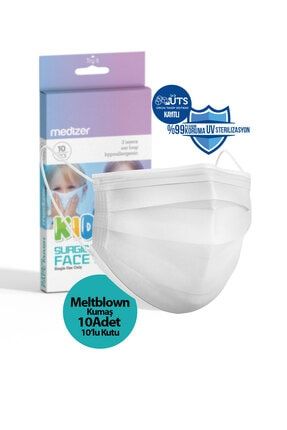 Beyaz 3 Katlı Meltblown Kumaş Ultrasonik Cerrahi Çocuk Maskesi 10'lu 10 Kutu - Burun Telli MDZ-KMB101-10LU10KT-TRY