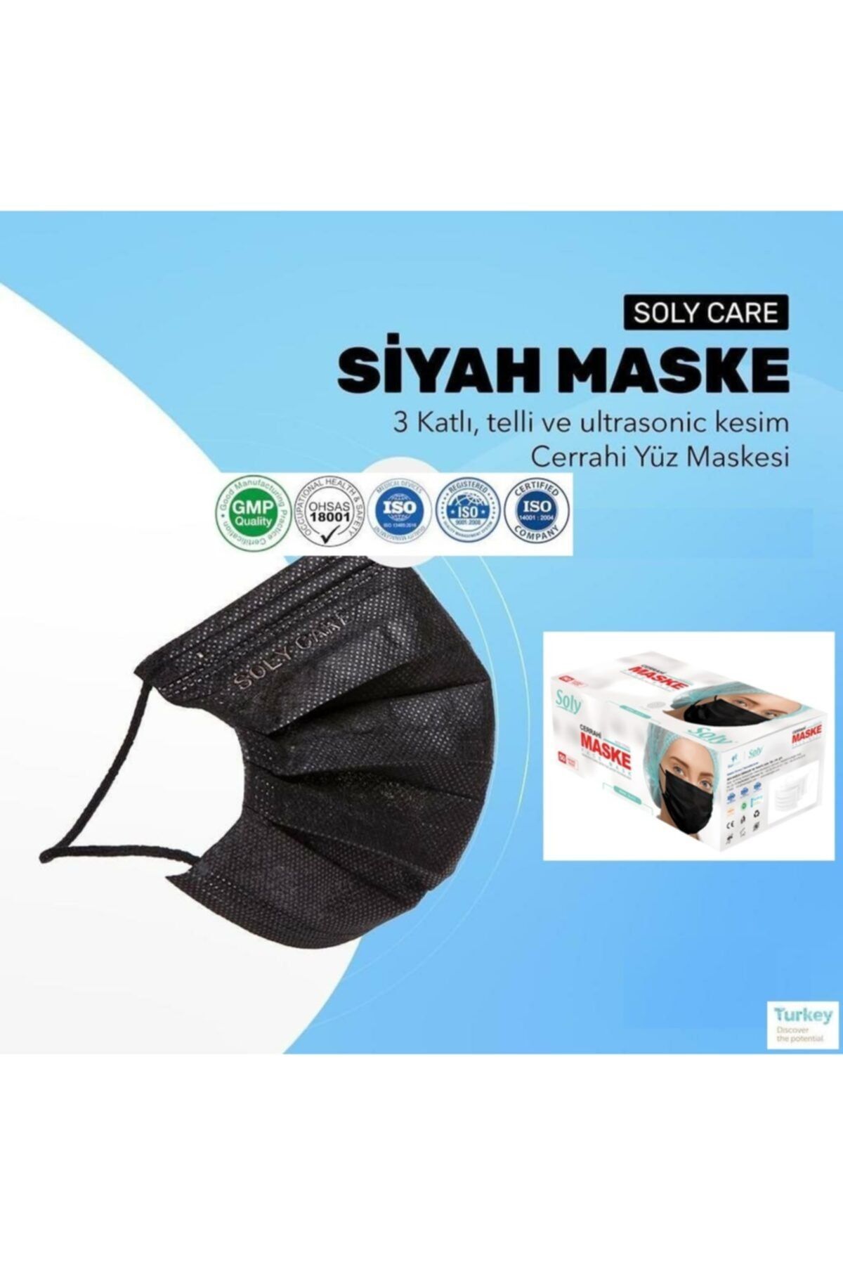soly siyah care cerrahi maske 50 adet 50 li 1 kutu uc katli lastikli burun telli fiyati yorumlari trendyol