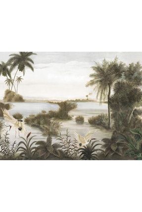 Tropikal Palmiye Ve Muz Ağaçları Manzara Vinil Duvar Kağıdı PALM-0002023