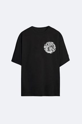 Unisex Oversize Siyah Chinese Dragon T-shirt 66165-Oversize-Siyah-ChineseDragon