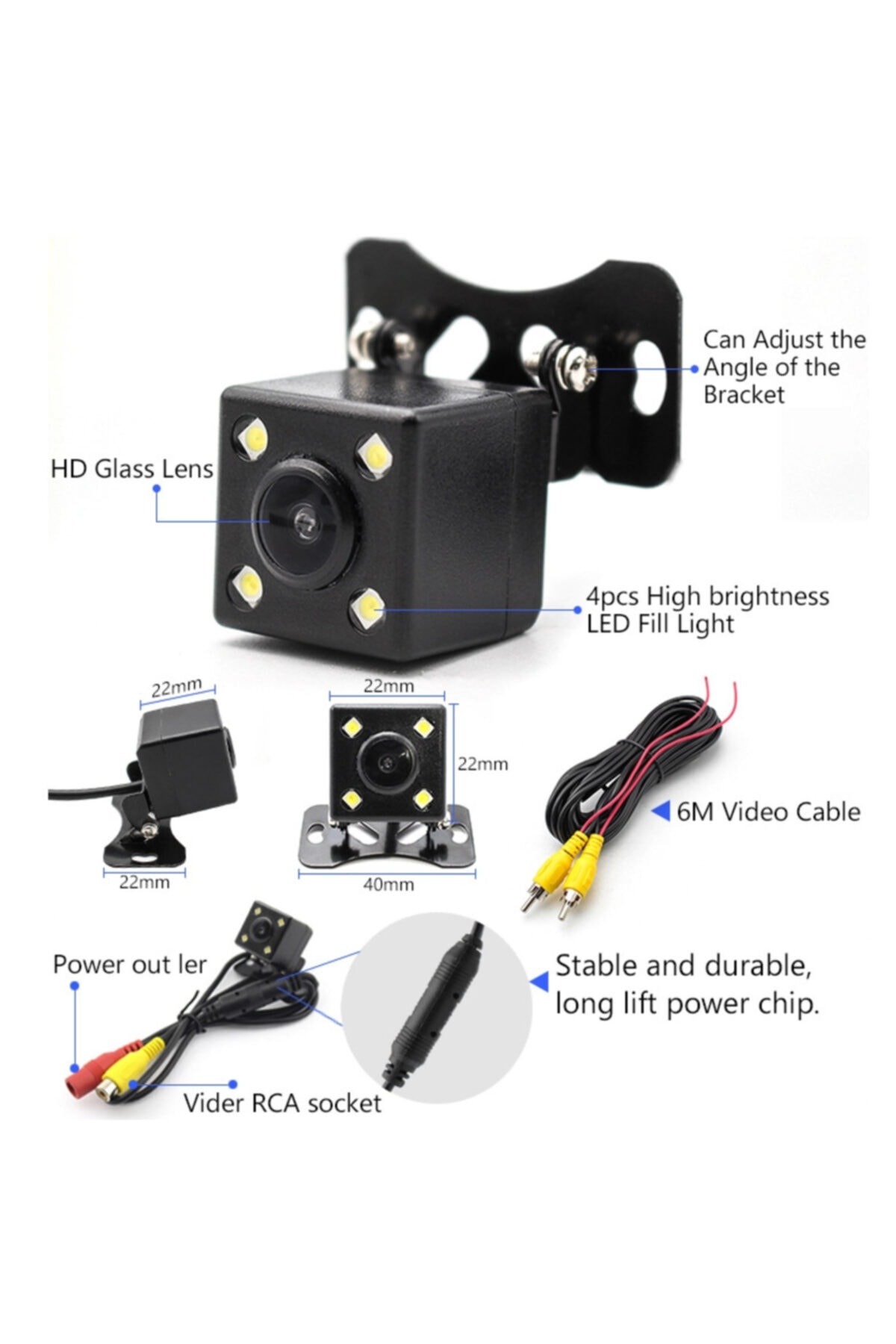 EXVOL Mx-33 Geri Görüş Kamerası Ledli Gece Görüş Park Çizgili Audiomax