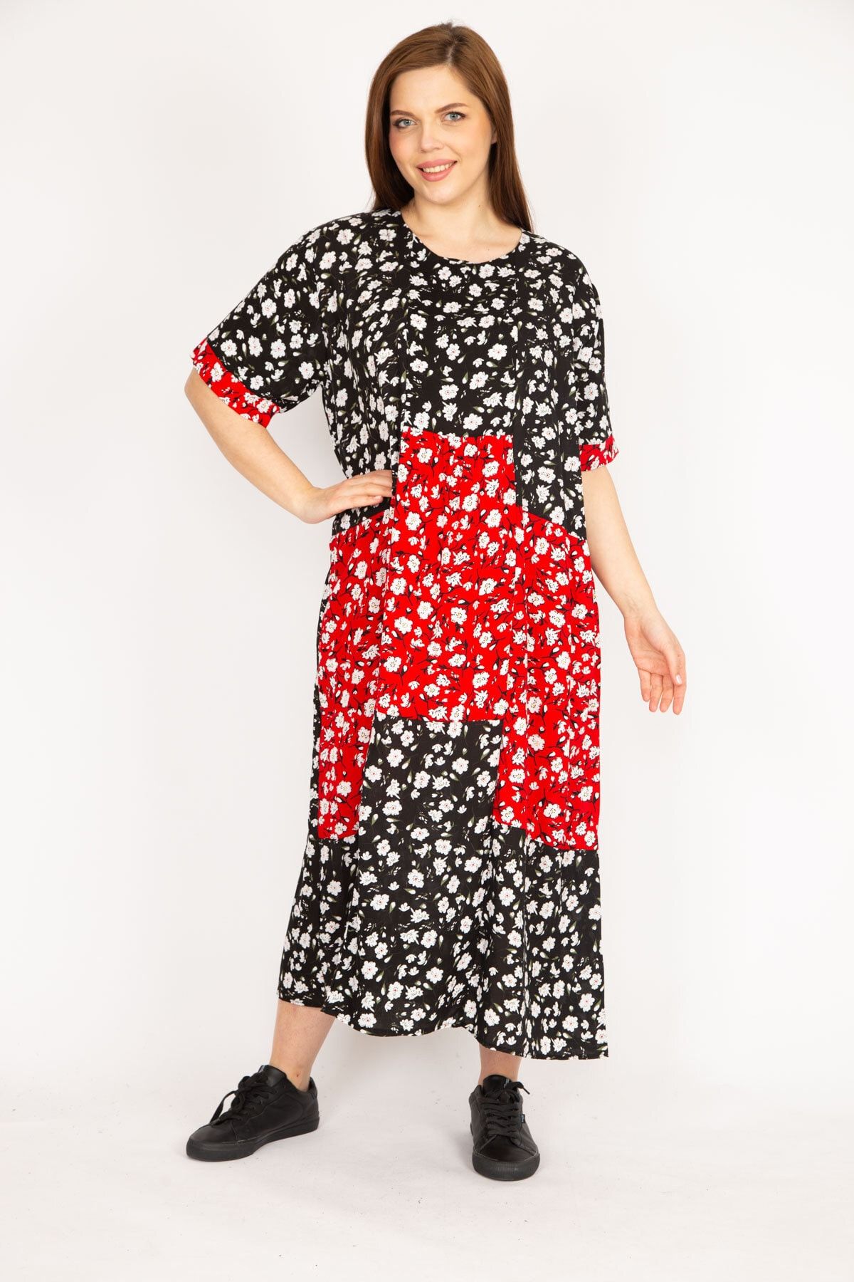 ans Women s Black Plus Size Woven Viscose Fabric Patchwork