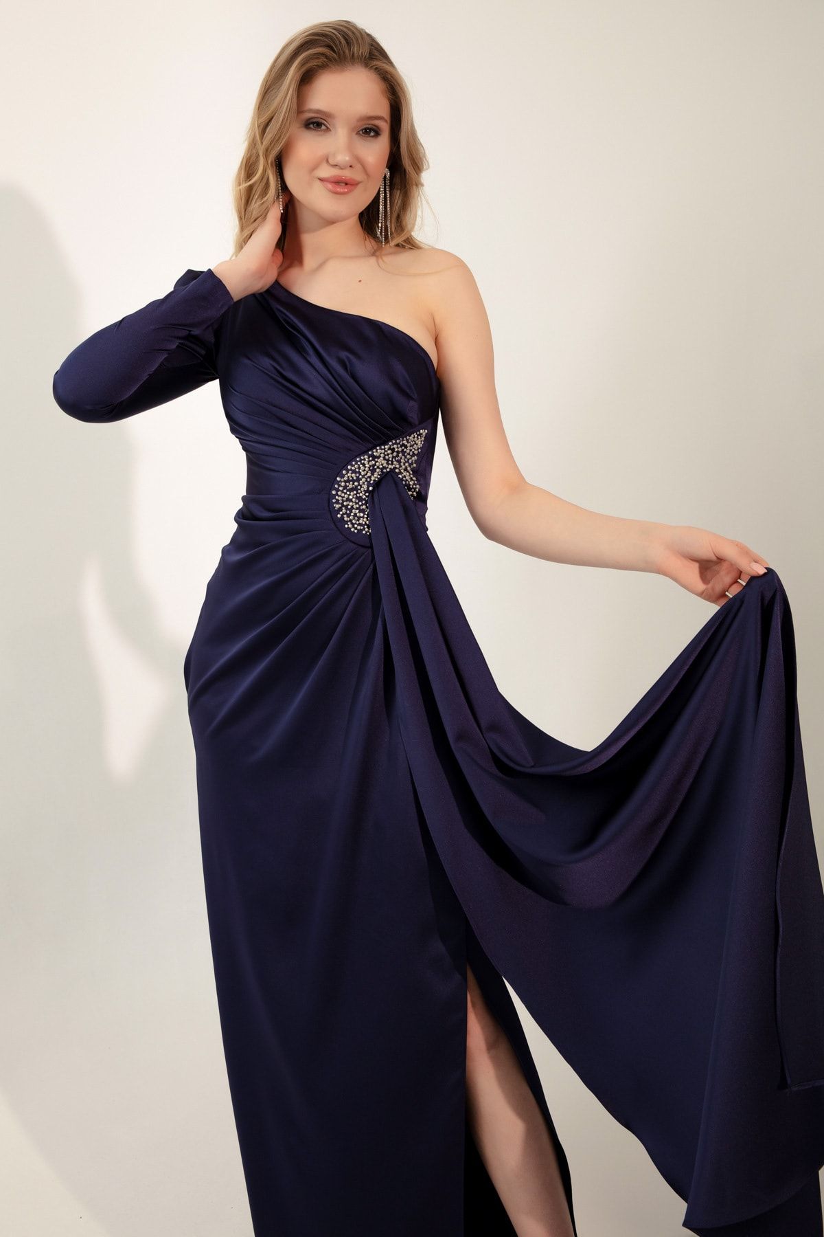 Dark blue one shoulder dress shop