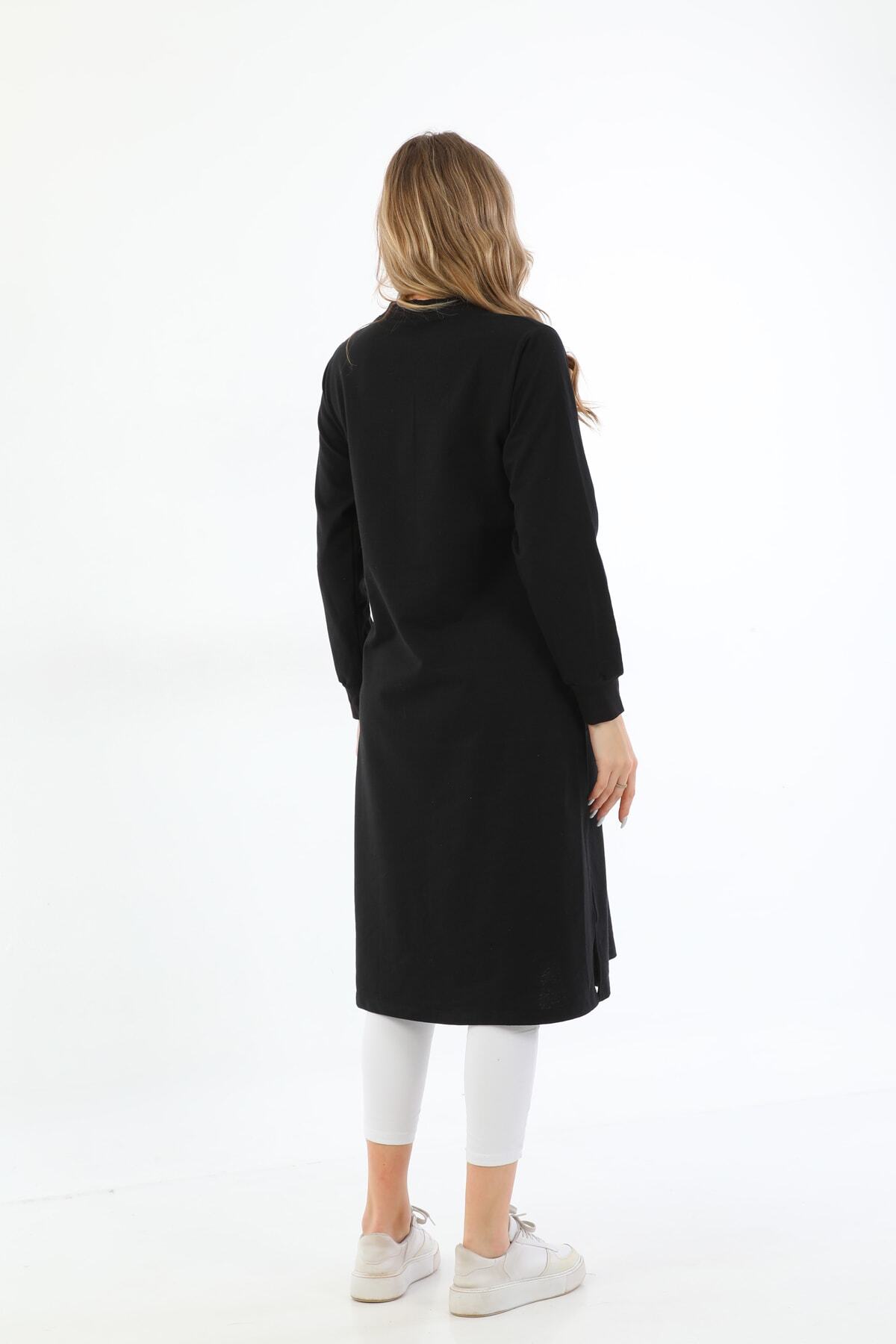 Elif Okur-Regenerated Hijab Pocket Long Tunic 110cm Black 4100 3