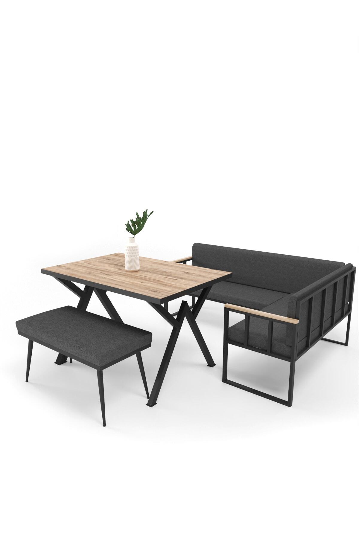 Wood House Polen Mutfak Köşesi Takımı Minderli Siyah